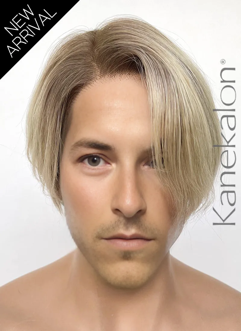 One Piece Sanji Straight Blonde With Brown Roots 13" x 6" Lace Top Kanekalon Synthetic Men's Wig LF6084