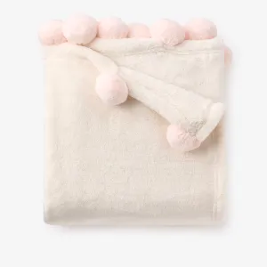 Pale Pink Pom Trim Fleece Baby Stroller Blanket