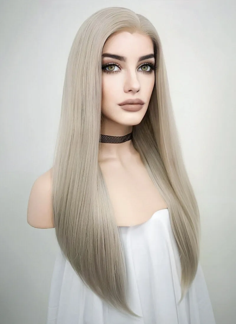 Pastel Blondish Grey Straight Lace Front Synthetic Wig LF238