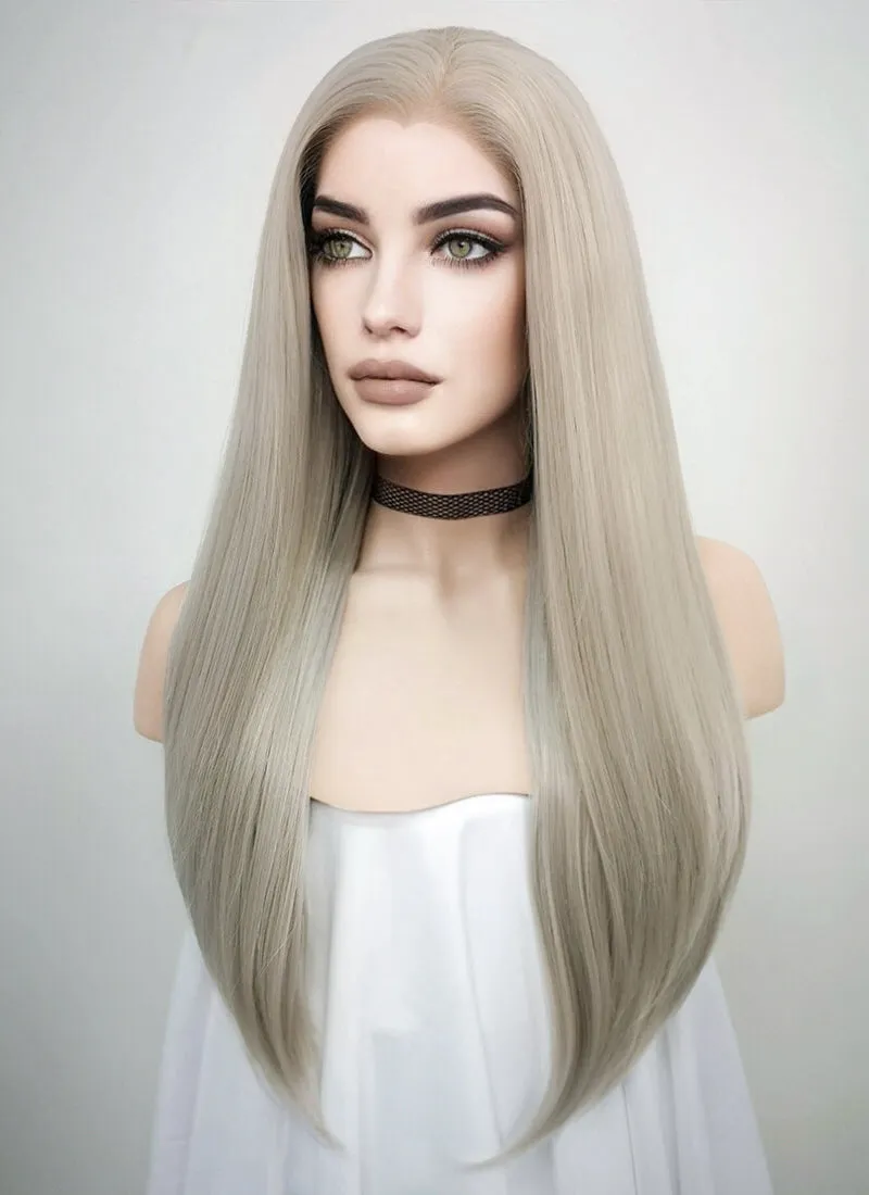 Pastel Blondish Grey Straight Lace Front Synthetic Wig LF238