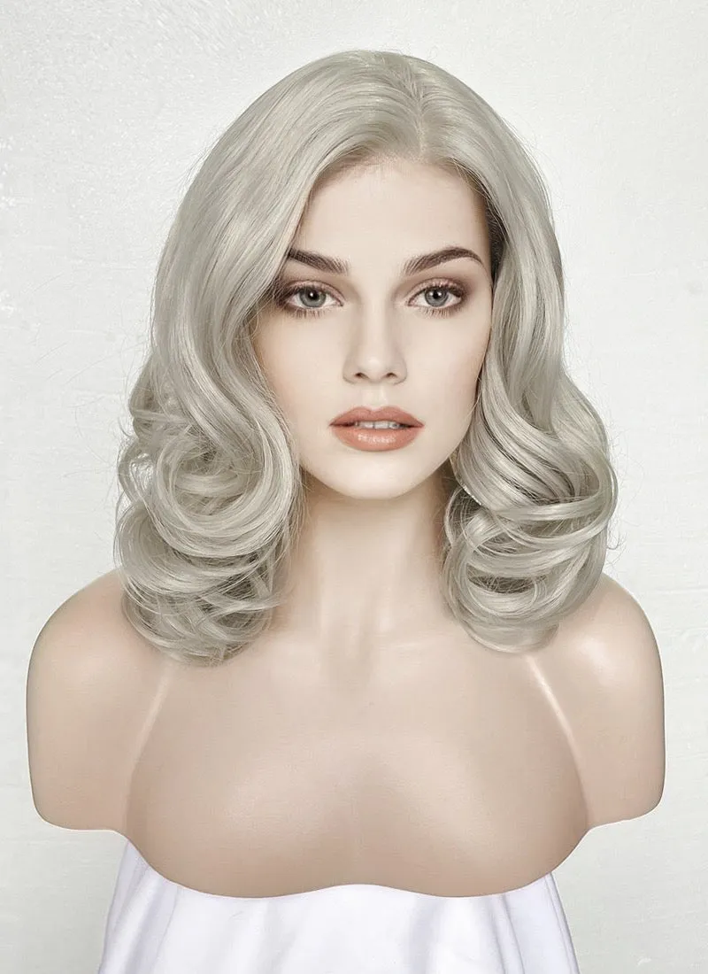 Pastel Blondish Grey Wavy Lace Front Synthetic Wig LF369