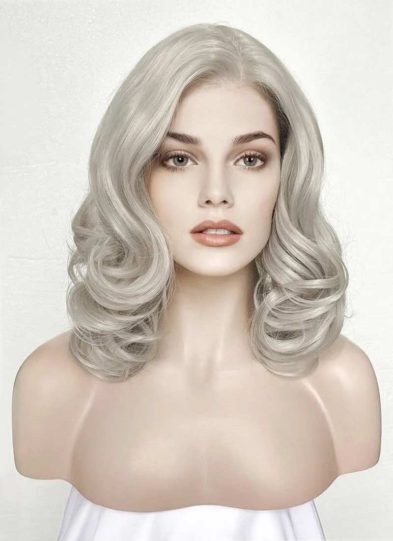 Pastel Blondish Grey Wavy Lace Front Synthetic Wig LF369