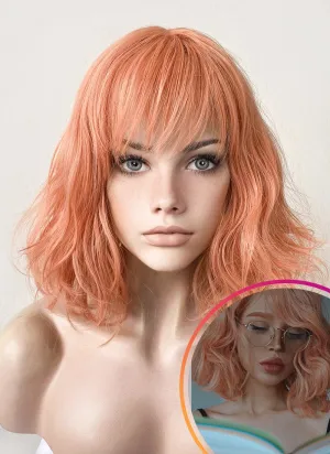 Pastel Peach Pink Wavy Bob Synthetic Wig CM197