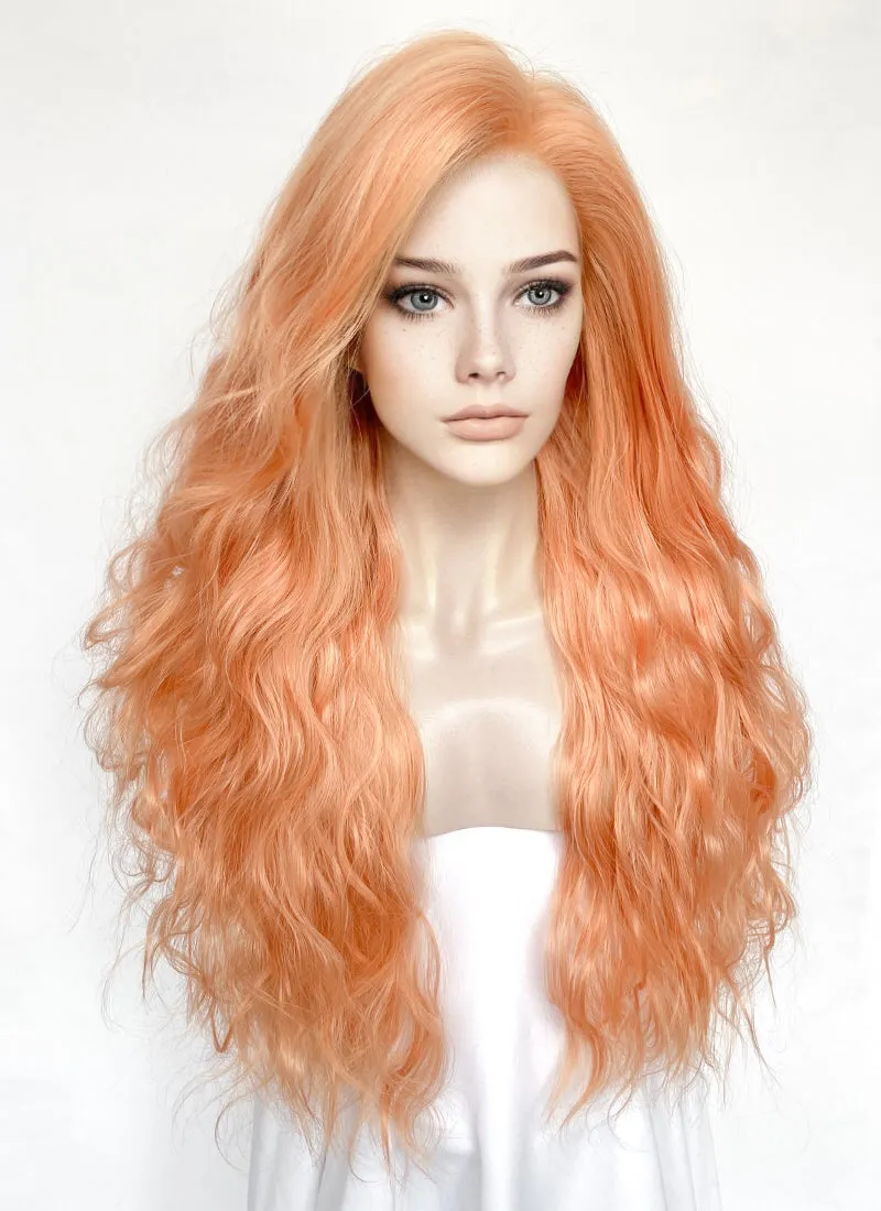 Peach Pink Wavy Lace Front  Synthetic Hair Wig LFK5540