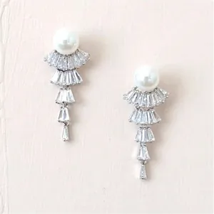 Pearl CZ Fan Earrings Celine