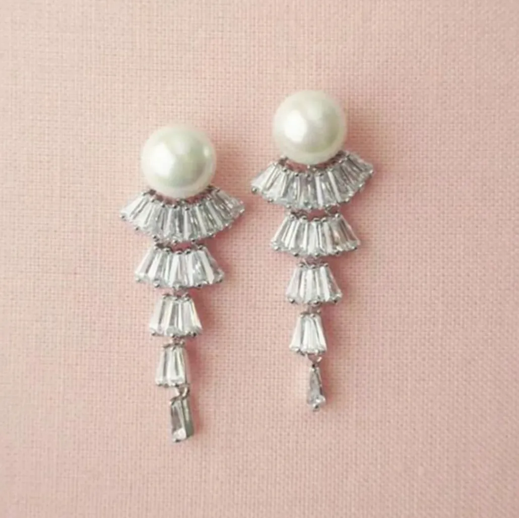 Pearl CZ Fan Earrings Celine