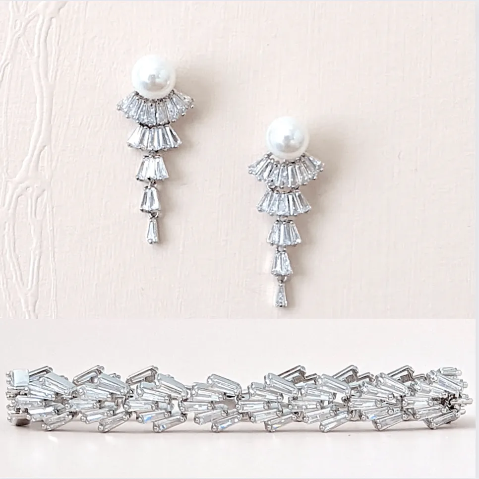 Pearl CZ Fan Earrings Celine