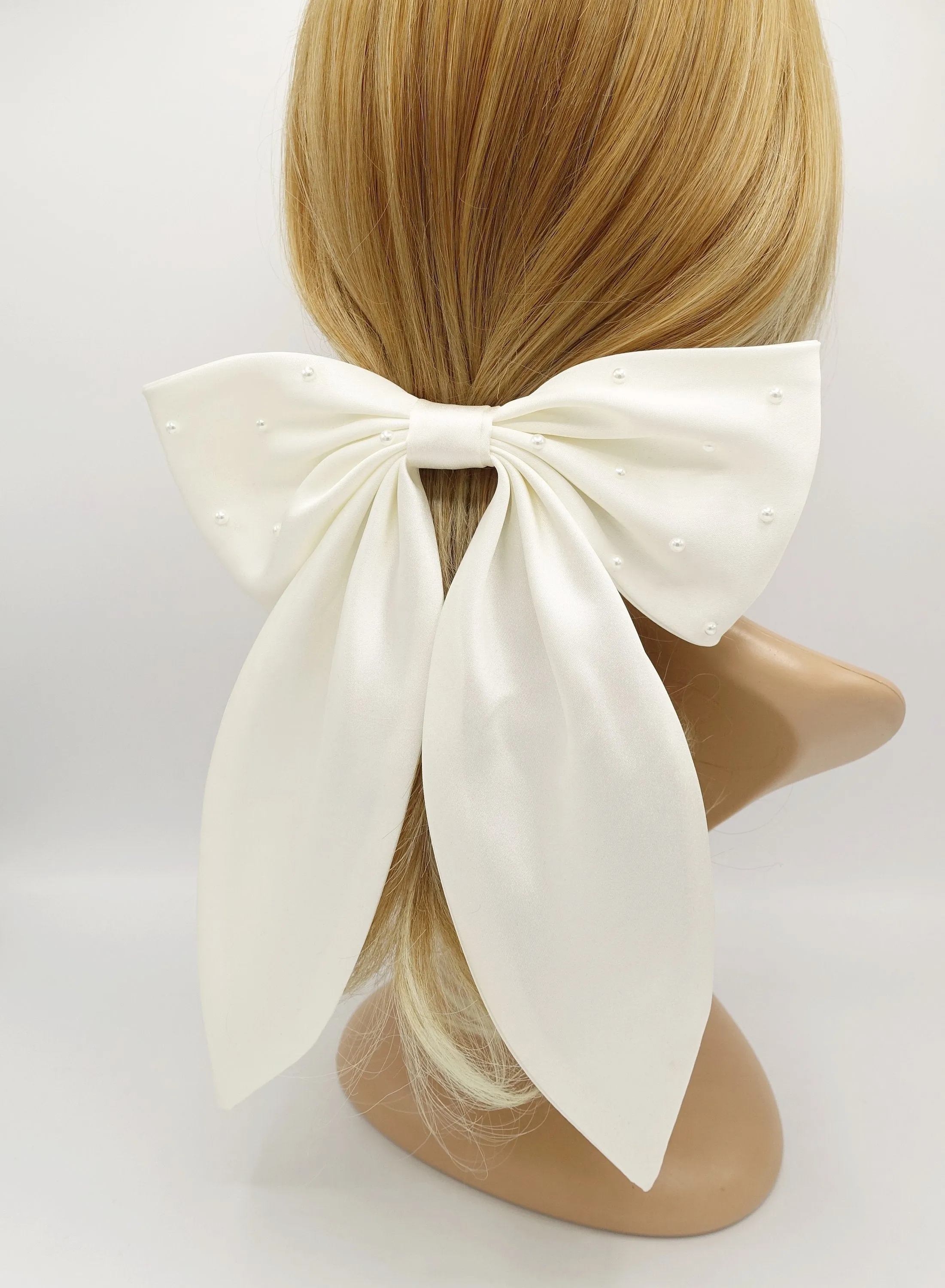 pearl embellished satin hair bow big size large hair bow for women