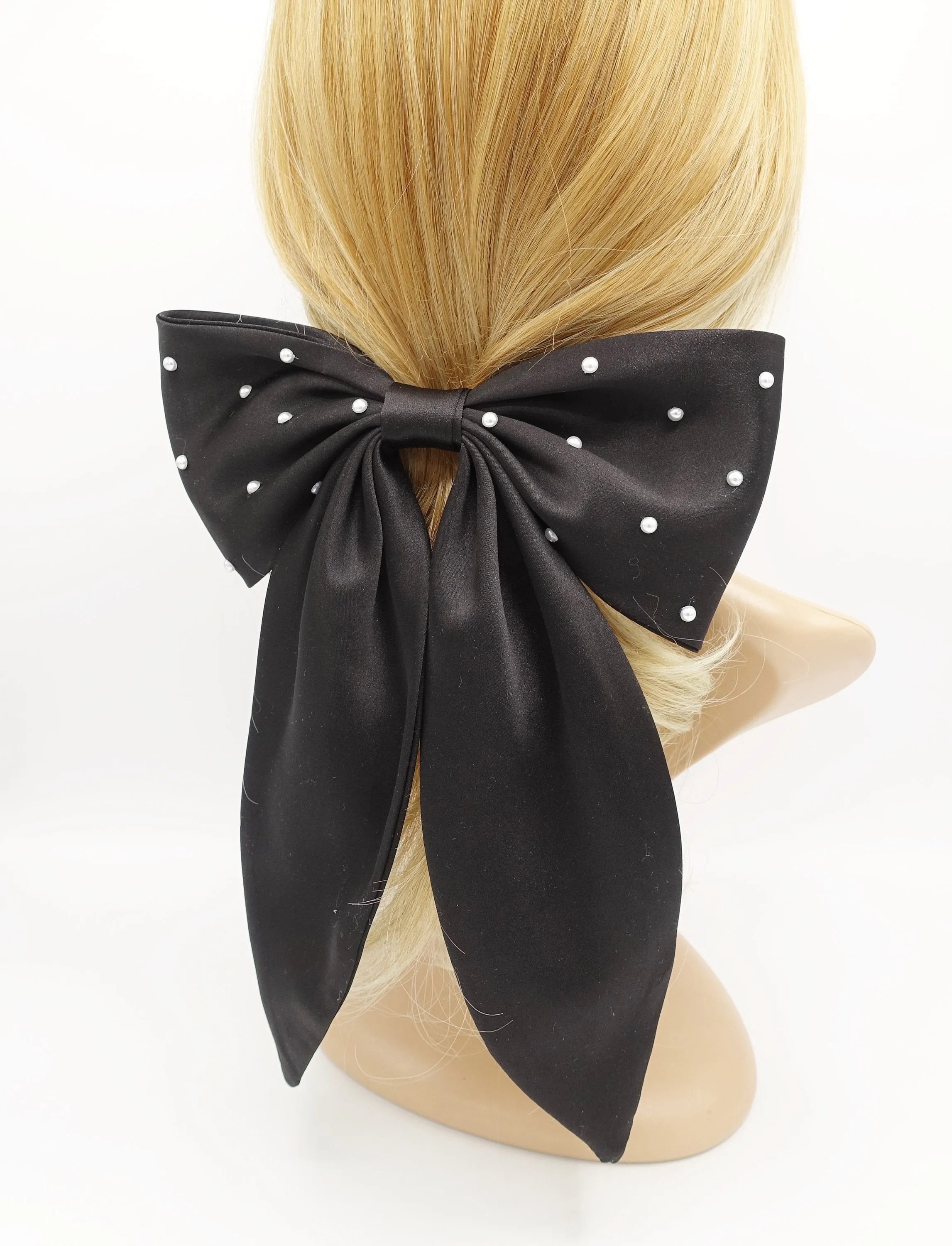 pearl embellished satin hair bow big size large hair bow for women