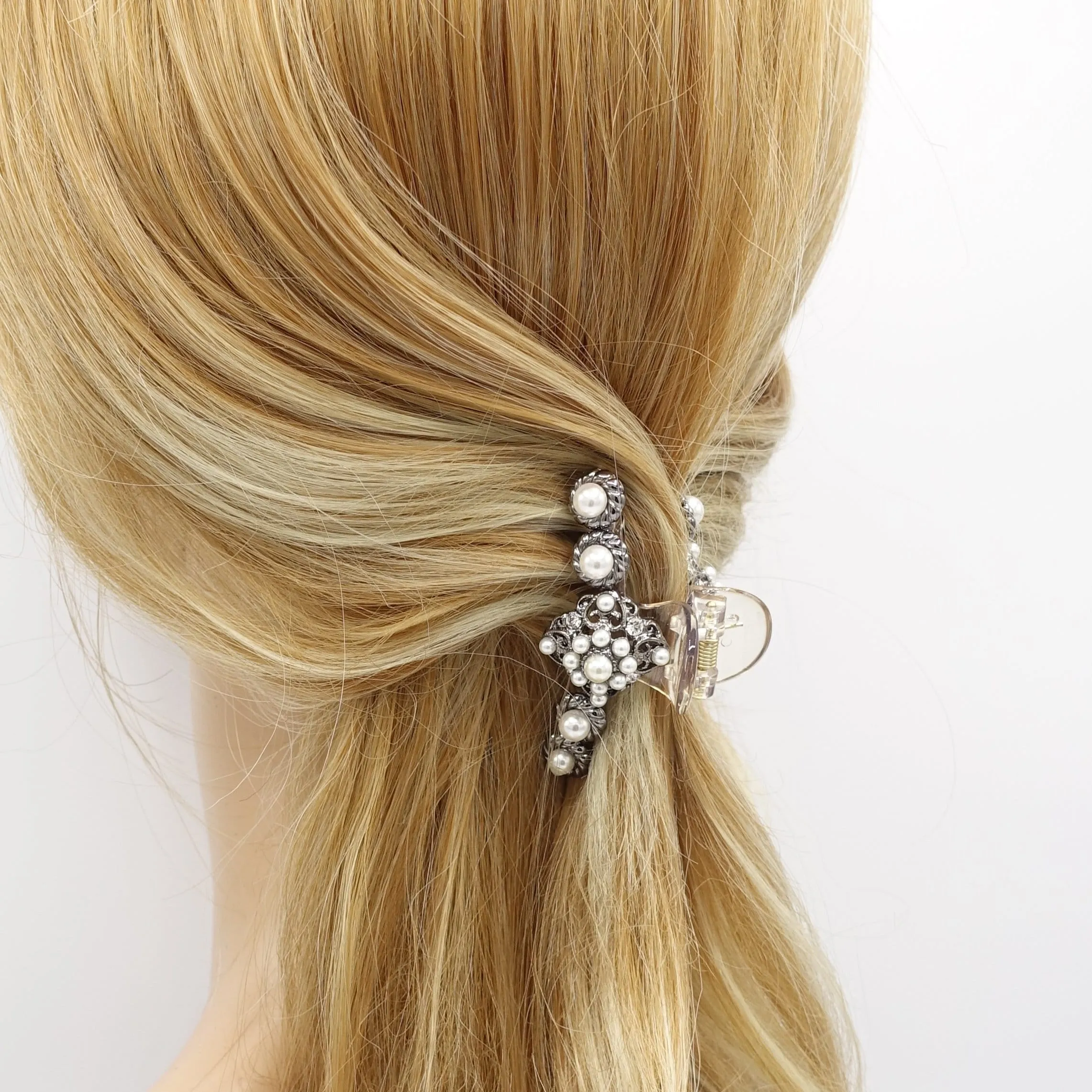 pearl hair claw, vintage hair claw, bridal hair claw for women