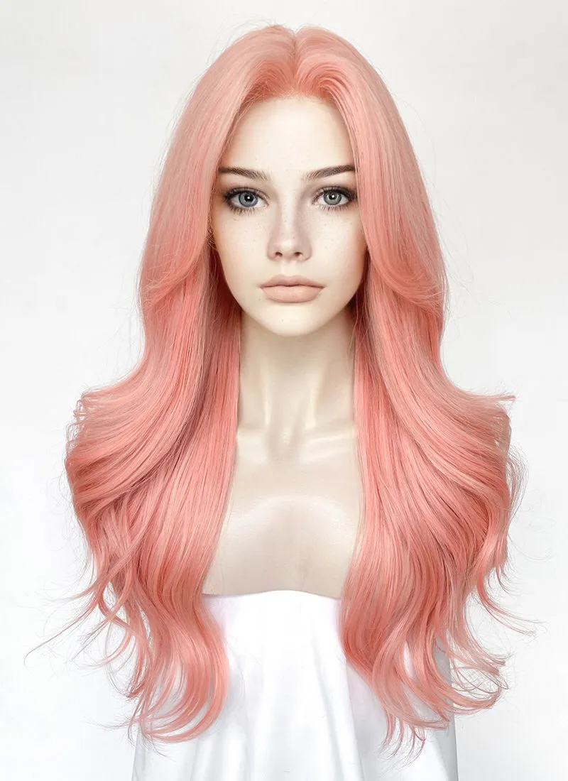 Pink Curtain Bangs Wavy Lace Front Synthetic Wig LF3347