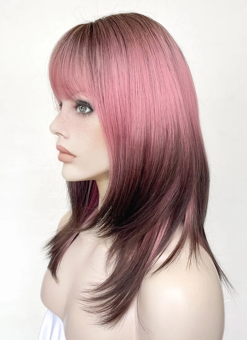 Pink Mixed Brown Straight Synthetic Hair Wig NS485