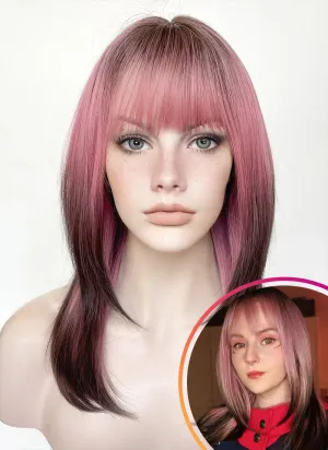 Pink Mixed Brown Straight Synthetic Hair Wig NS485