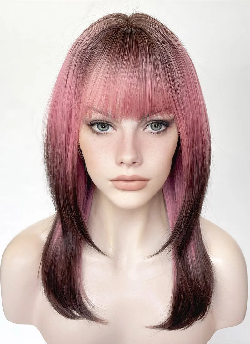 Pink Mixed Brown Straight Synthetic Hair Wig NS485