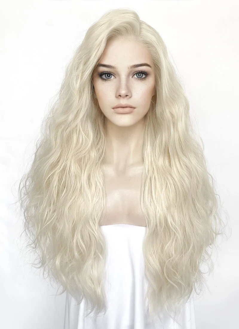 Platinum Blonde Wavy Lace Front Synthetic Wig LFK5560A