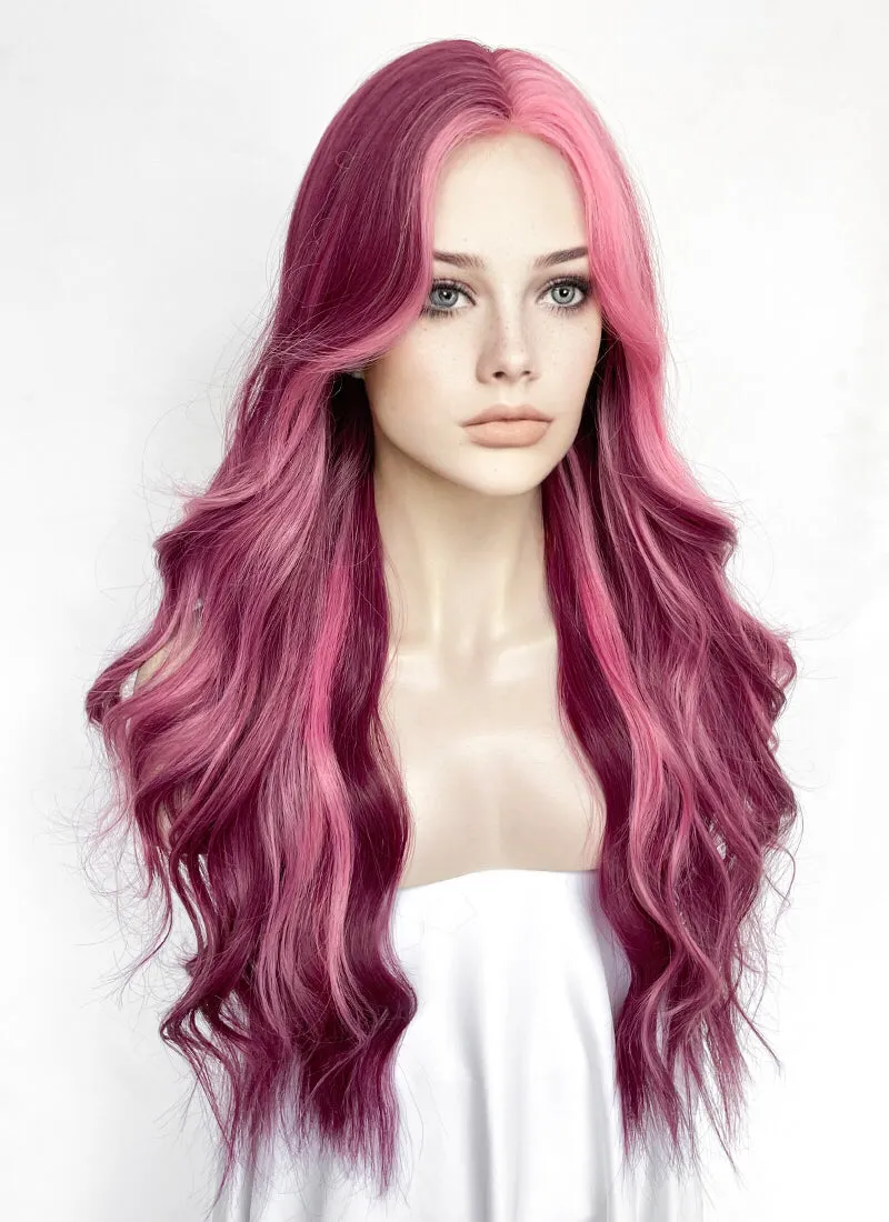 Purple With Pink Highlights Wavy Synthetic Wig NL088