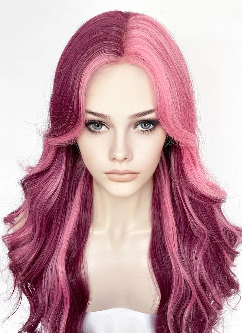 Purple With Pink Highlights Wavy Synthetic Wig NL088