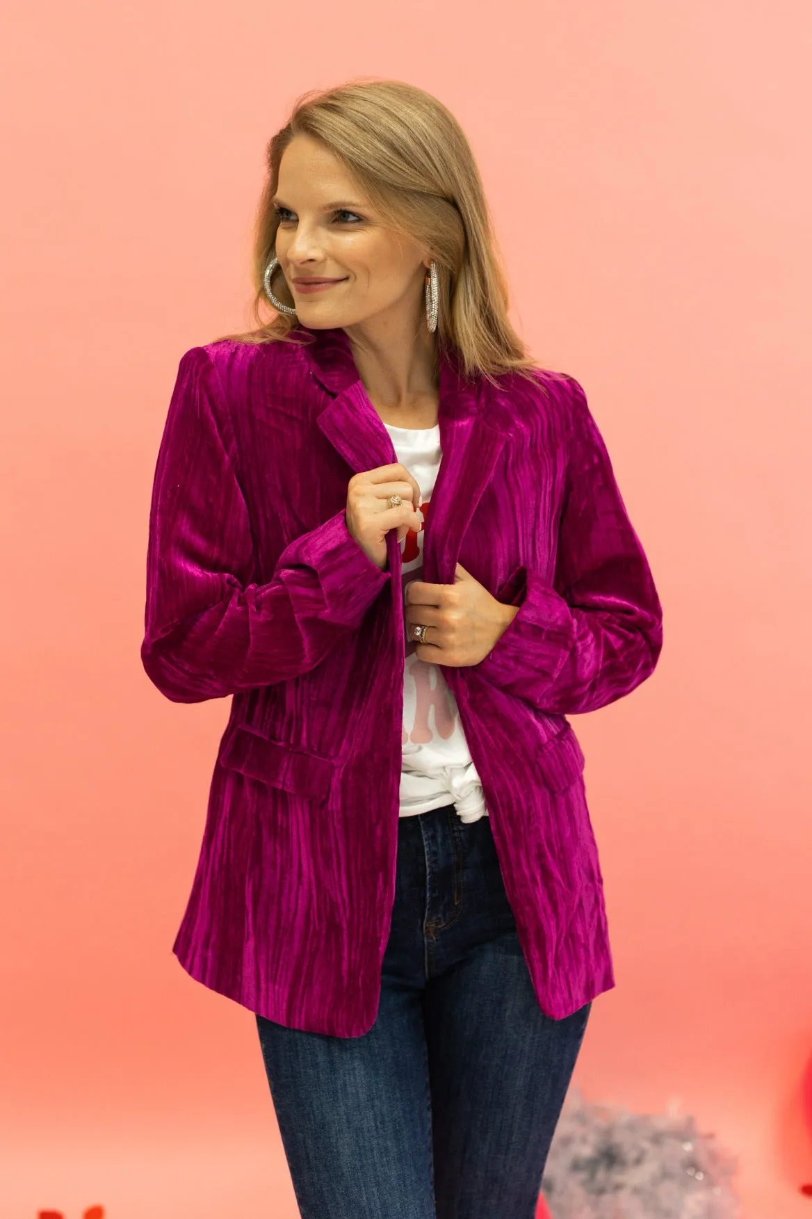 Raspberry Rendezvous Velvet Blazer