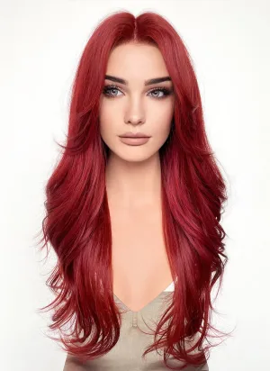 Red Curtain Bangs Wavy Lace Front Synthetic Wig LF3297