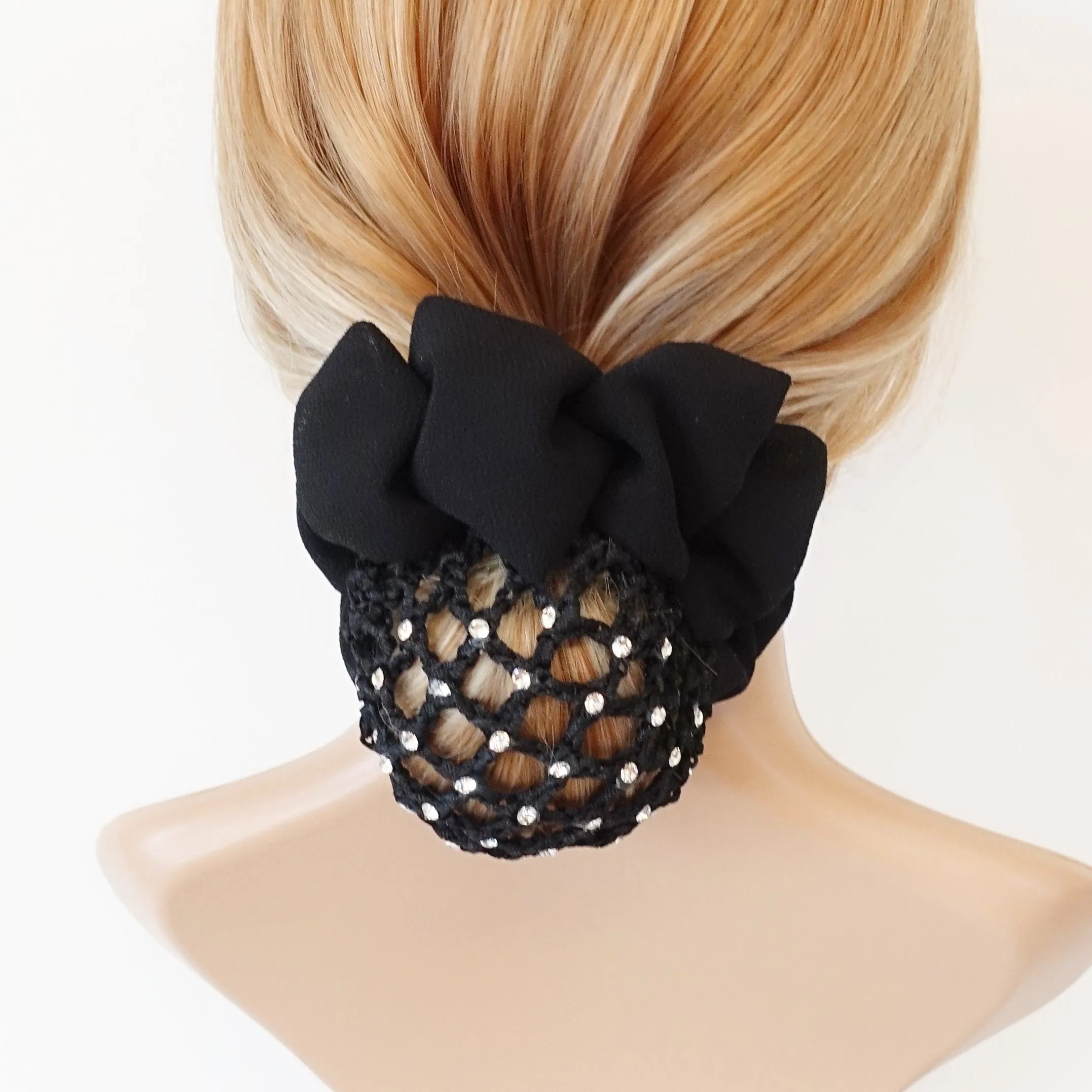 rhinestone bun net chiffon decorated snood hair claw women hair accessory