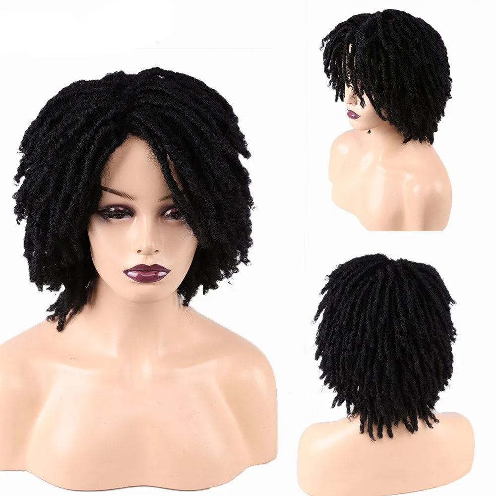 Short Burgundy Synthetic Wigs  Dreadlock Dreads African Hairstyle Braiding Crochet Twist Fiber Hair Wig