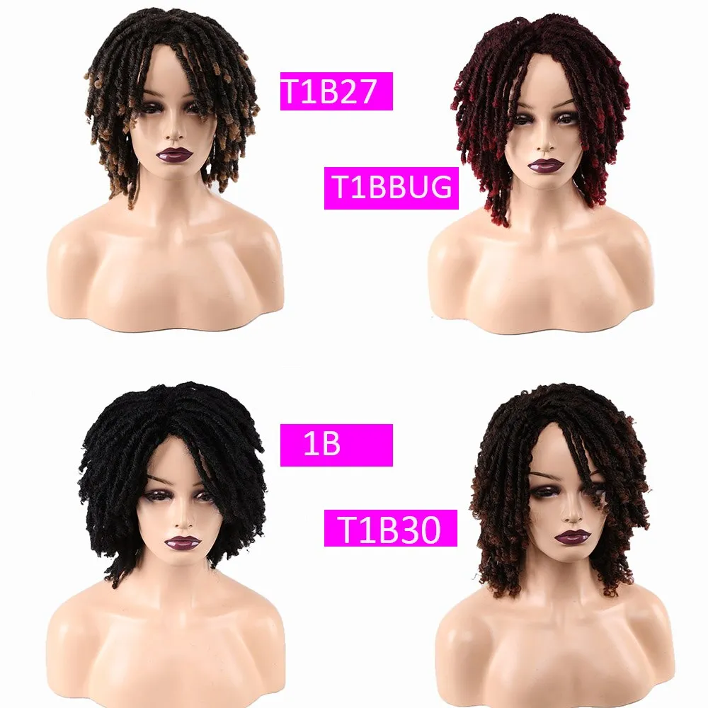 Short Burgundy Synthetic Wigs  Dreadlock Dreads African Hairstyle Braiding Crochet Twist Fiber Hair Wig