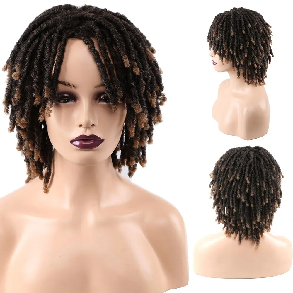 Short Burgundy Synthetic Wigs  Dreadlock Dreads African Hairstyle Braiding Crochet Twist Fiber Hair Wig