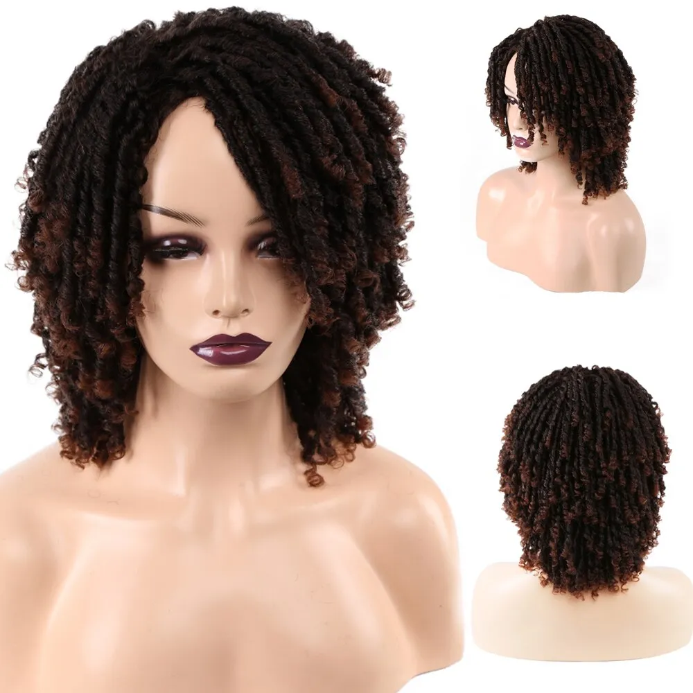 Short Burgundy Synthetic Wigs  Dreadlock Dreads African Hairstyle Braiding Crochet Twist Fiber Hair Wig