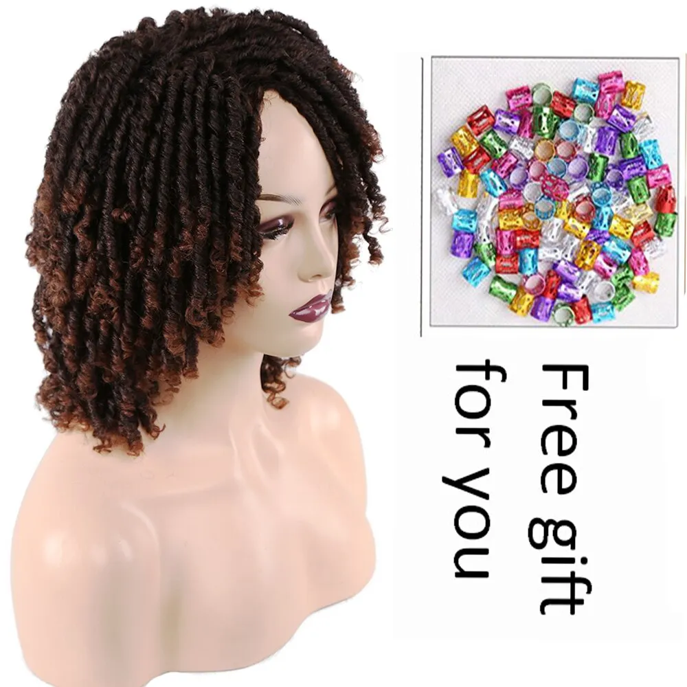 Short Burgundy Synthetic Wigs  Dreadlock Dreads African Hairstyle Braiding Crochet Twist Fiber Hair Wig