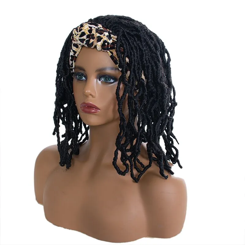 Short Headband Wig Drawstring Headwrap Wig Short Kinky Curly Soft Synthetic Hair Wig For Women