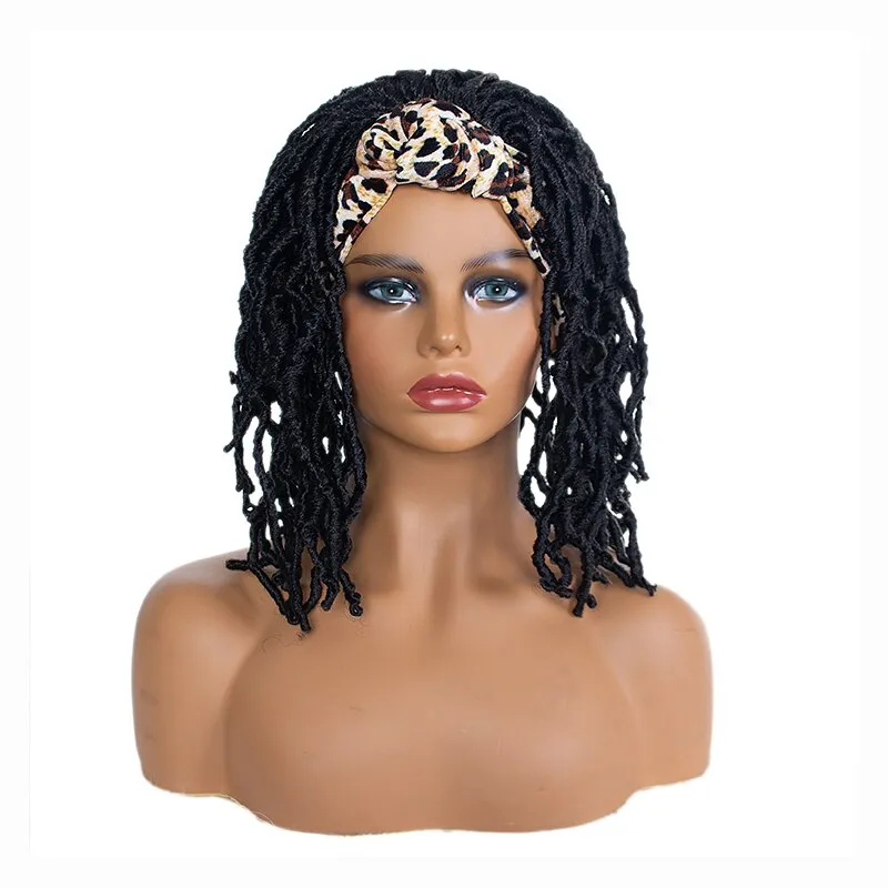 Short Headband Wig Drawstring Headwrap Wig Short Kinky Curly Soft Synthetic Hair Wig For Women