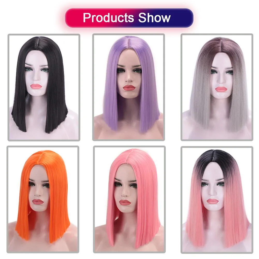 Short Straight  Bob Women Synthetic Wigs Short Bob Wigs 10 Colors Straight Hair  Middle Part Wigs