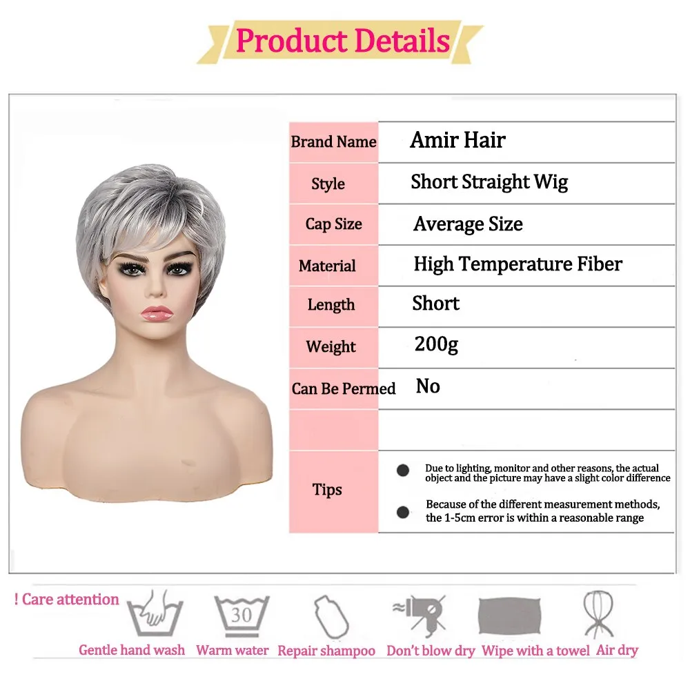 Short Straight Synthetic Hair Wig With Bangs Soft Silver White Heat Resistant Wig For Women