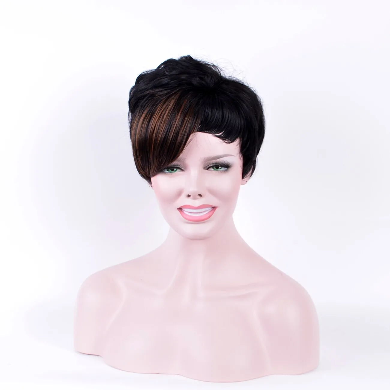 Short Synthetic Hair Mix Color Natural Straight Hair Wigs For Women Daily Wig With Pixie Cut Bangs High-temperature Fiber