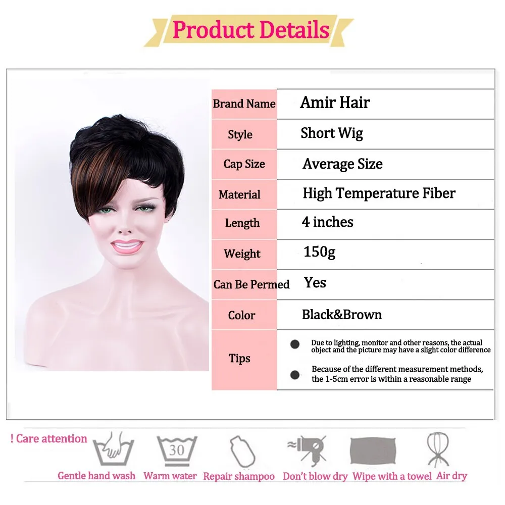 Short Synthetic Hair Mix Color Natural Straight Hair Wigs For Women Daily Wig With Pixie Cut Bangs High-temperature Fiber