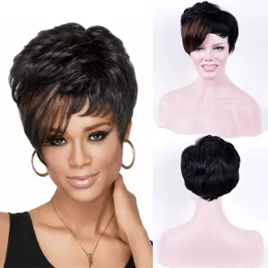 Short Synthetic Hair Mix Color Natural Straight Hair Wigs For Women Daily Wig With Pixie Cut Bangs High-temperature Fiber