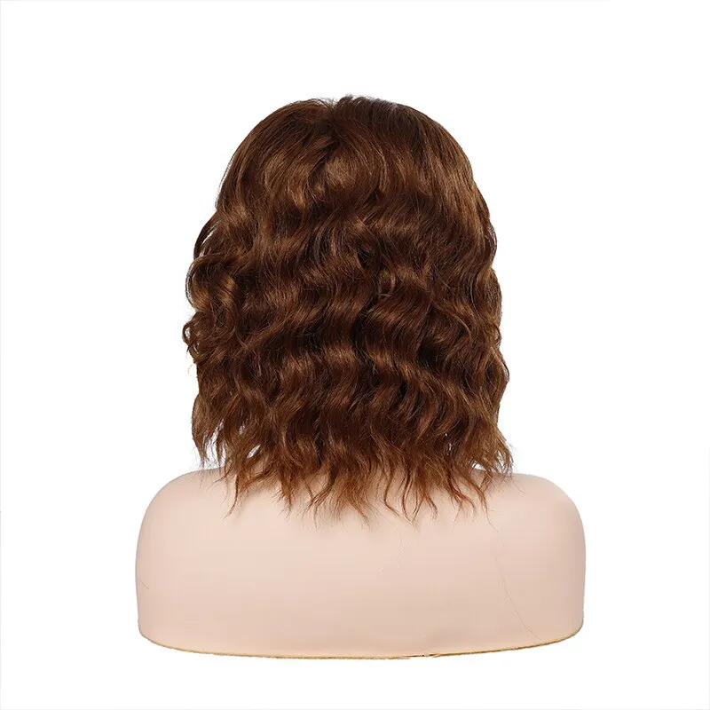 Short Wavy Bob Wig with Bangs Brown Synthetic Daily Hair Wigs  Heat Resistant Fiber Wigs