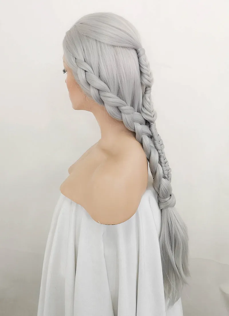 Silver Grey Braided Yaki Lace Front Synthetic Wig LF2107