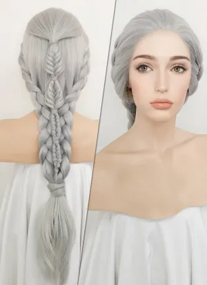 Silver Grey Braided Yaki Lace Front Synthetic Wig LF2107