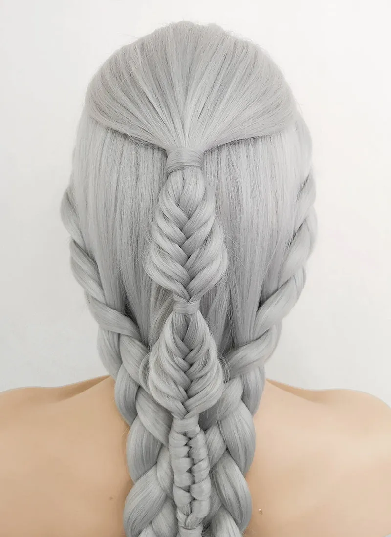 Silver Grey Braided Yaki Lace Front Synthetic Wig LF2107