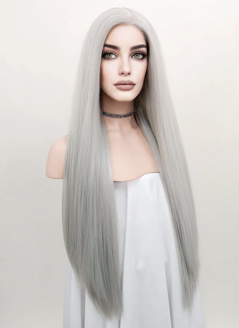 Straight Yaki Silver Grey Lace Front Synthetic Wig LF624N