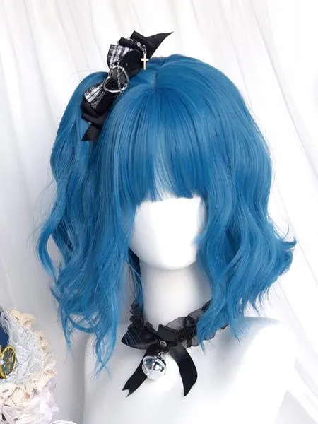 Sweet Lolita Wigs Short Heat-resistant Fiber Blue Lolita Accessories