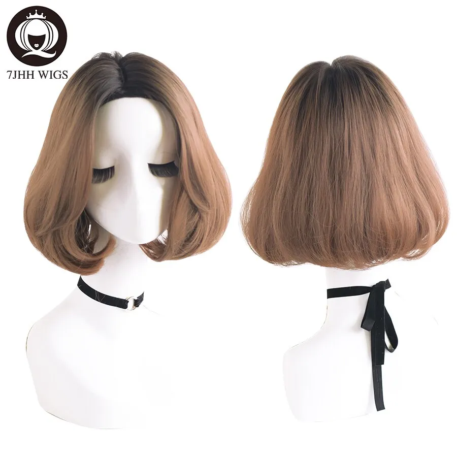 Synthetic Wigs For Women Ombre Brown Blonde Straight Fashion Hairstyle Heat-Resistant Short Wigs