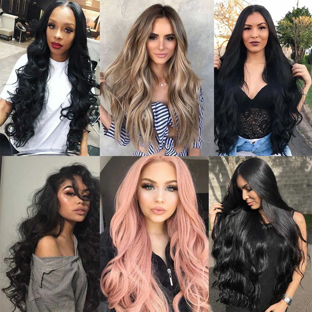 Synthetic Wigs  Long Wavy Wigs Black Ombre Blonde Hair  Middle Part   Heat Resistant Wigs