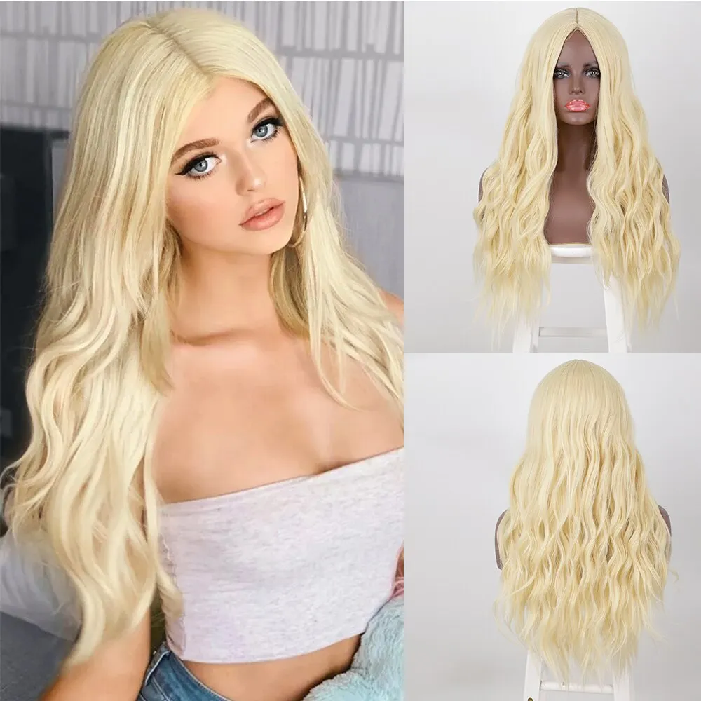 Synthetic Wigs  Long Wavy Wigs Black Ombre Blonde Hair  Middle Part   Heat Resistant Wigs