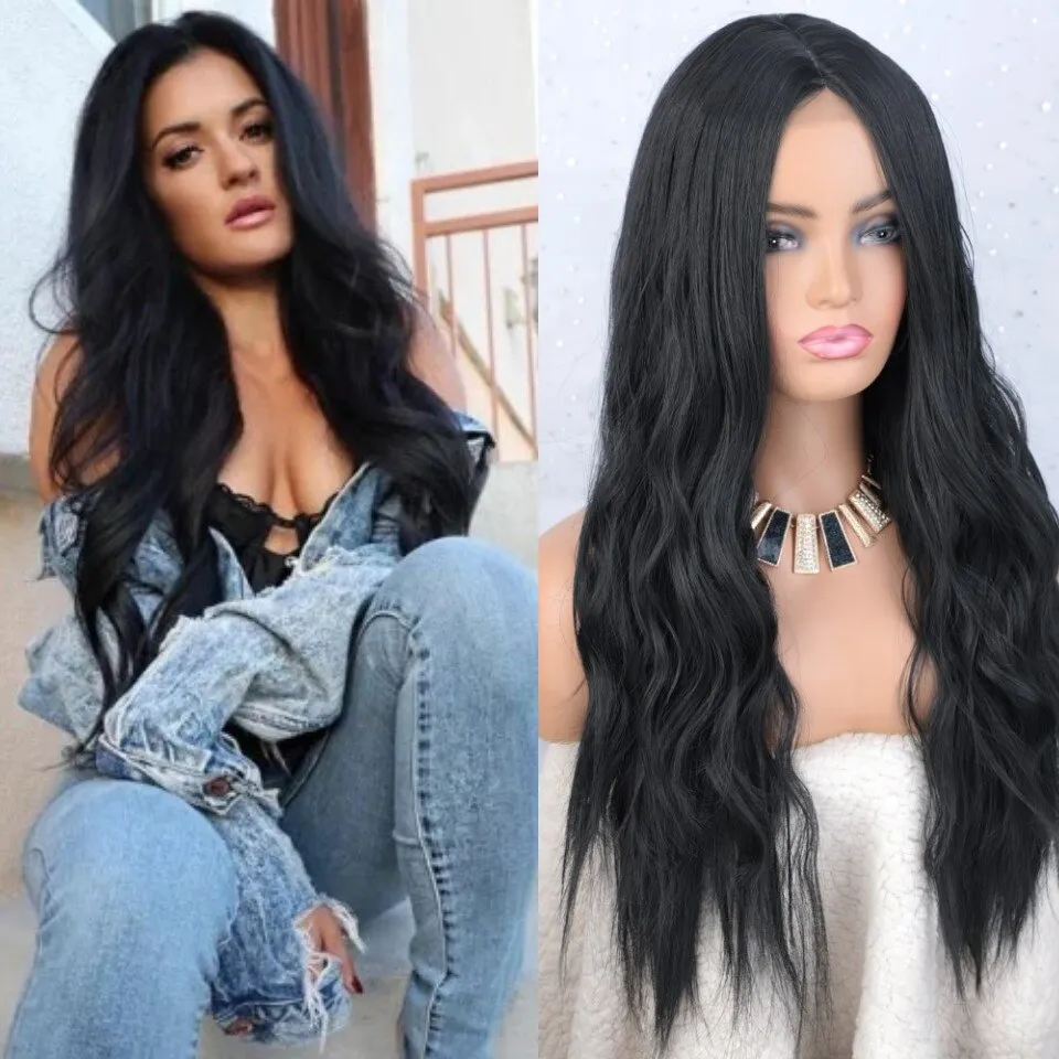 Synthetic Wigs  Long Wavy Wigs Black Ombre Blonde Hair  Middle Part   Heat Resistant Wigs