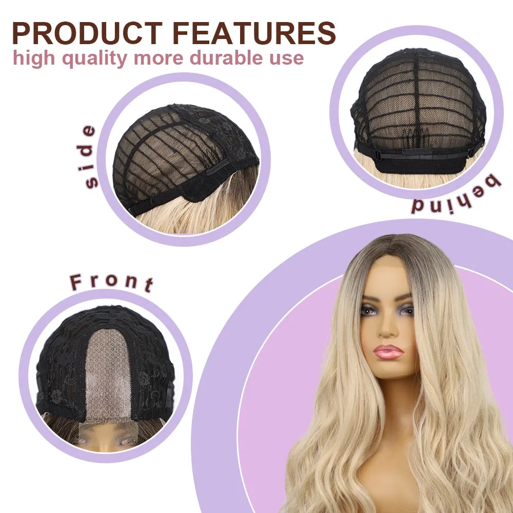 Synthetic Wigs  Long Wavy Wigs Black Ombre Blonde Hair  Middle Part   Heat Resistant Wigs