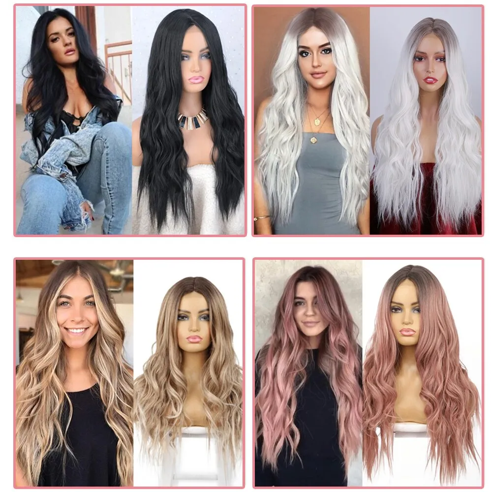 Synthetic Wigs  Long Wavy Wigs Black Ombre Blonde Hair  Middle Part   Heat Resistant Wigs