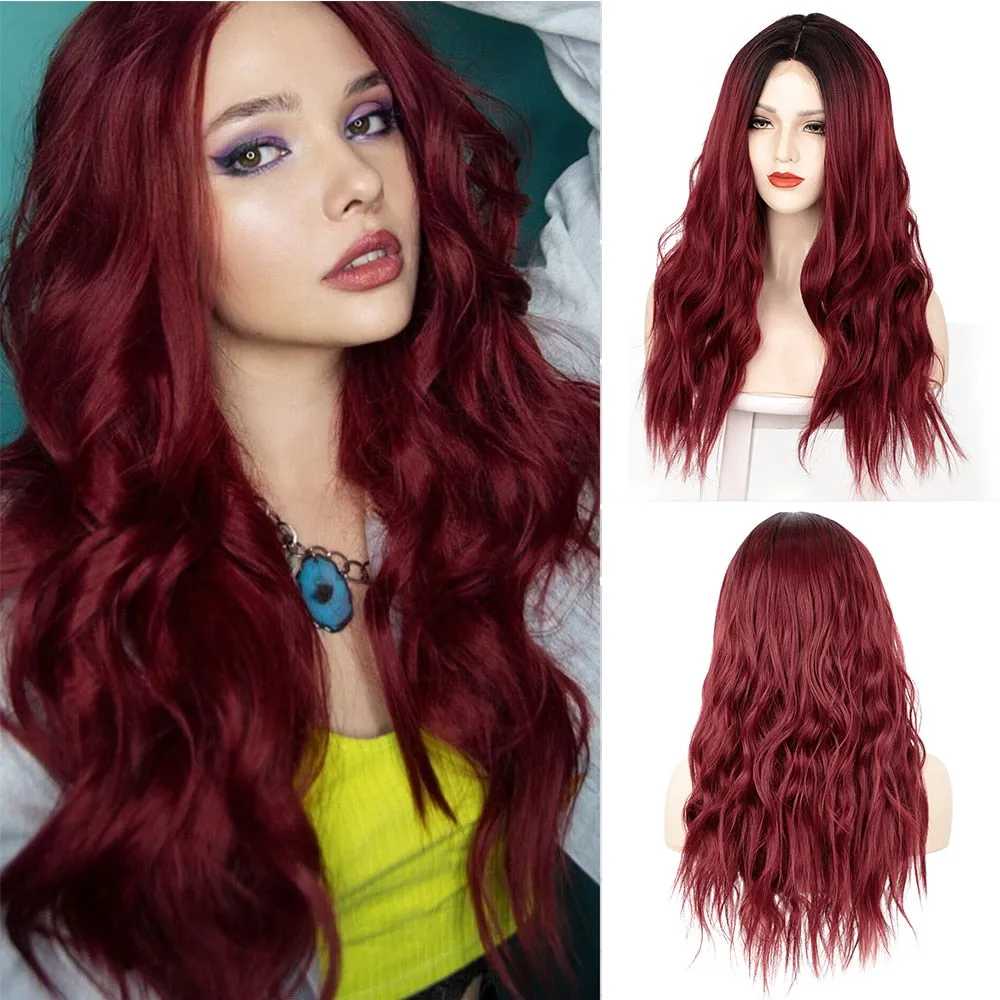 Synthetic Wigs  Long Wavy Wigs Black Ombre Blonde Hair  Middle Part   Heat Resistant Wigs