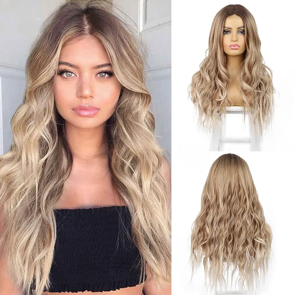 Synthetic Wigs Long Wavy Wigs Middle Part Blonde Wig Cosplay Natural Heat Resistant Synthetic Wigs for Women